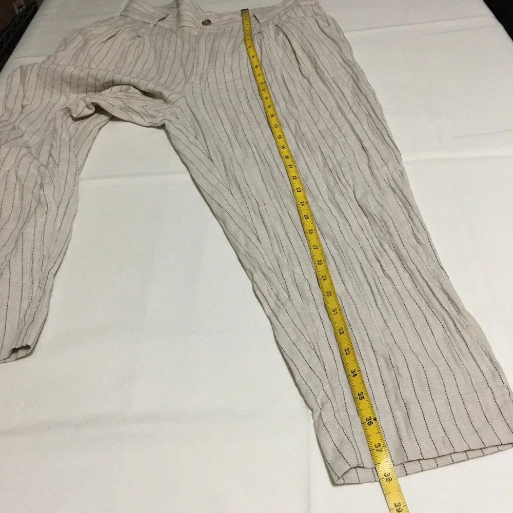 Banana Republic Linen Blend Trousers Womens Size 14 Beige Striped Pleated